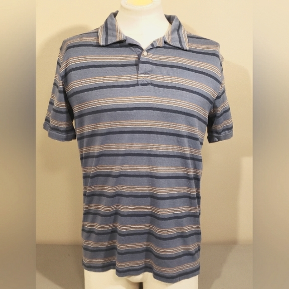Wellen Shirts Wellen Hemp Blue Gray Stripe Soft Polo Shirt
